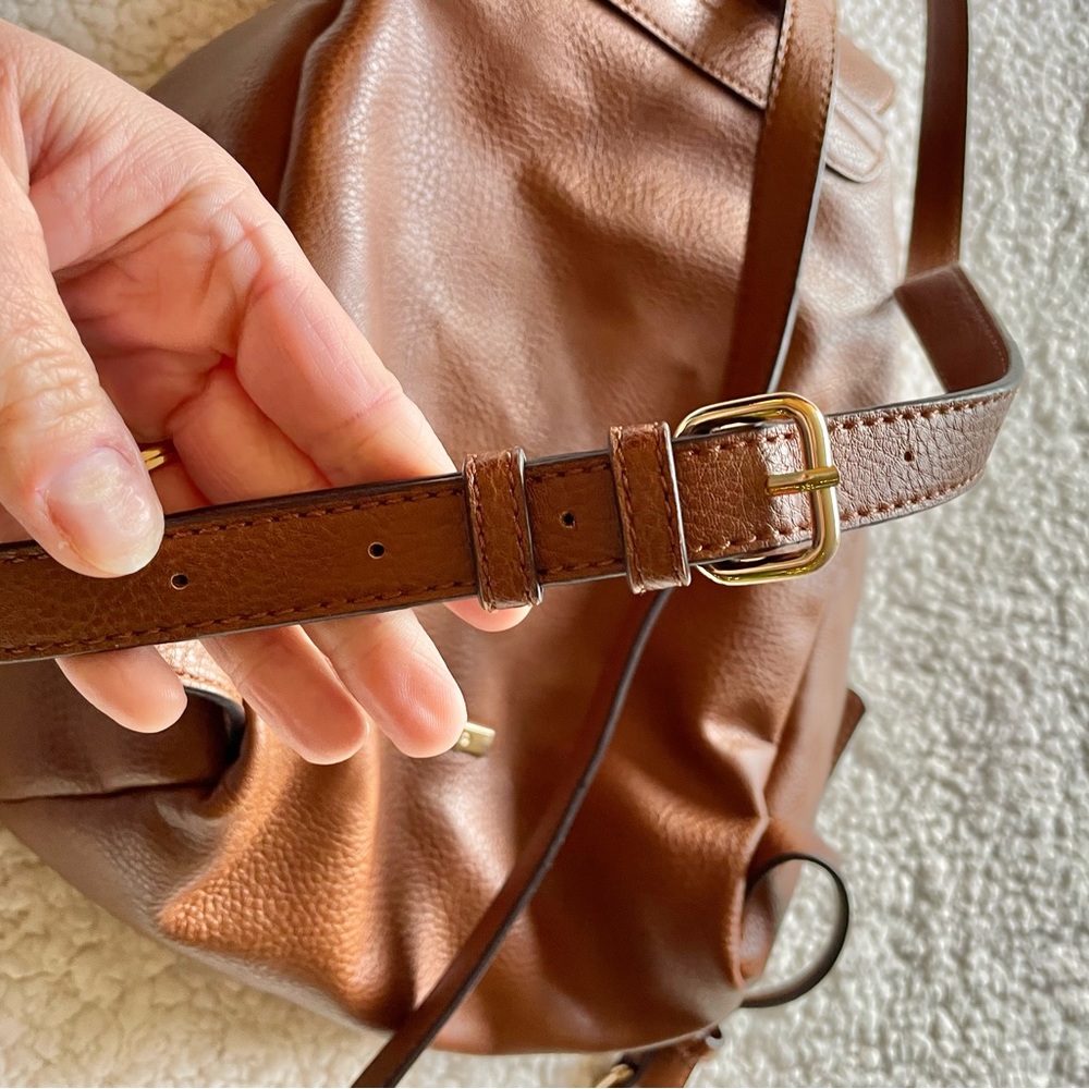 ALDO Drawstring Brown Backpack Adjustable Straps Snap Flap Closure - Picture 14 of 16